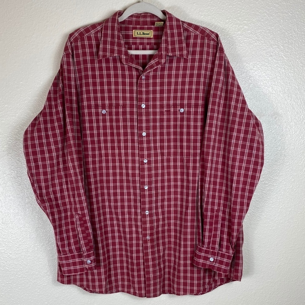 Vintage LL Bean Red Plaid Long Sleeve Button Down
